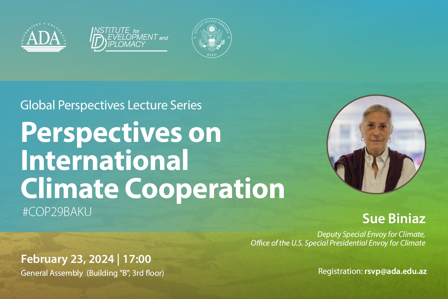 Ms. Sue Biniaz, Deputy Special Envoy for Climate, Office of the U.S. Special Presidential Envoy for Climate, will be Hosted by IDD